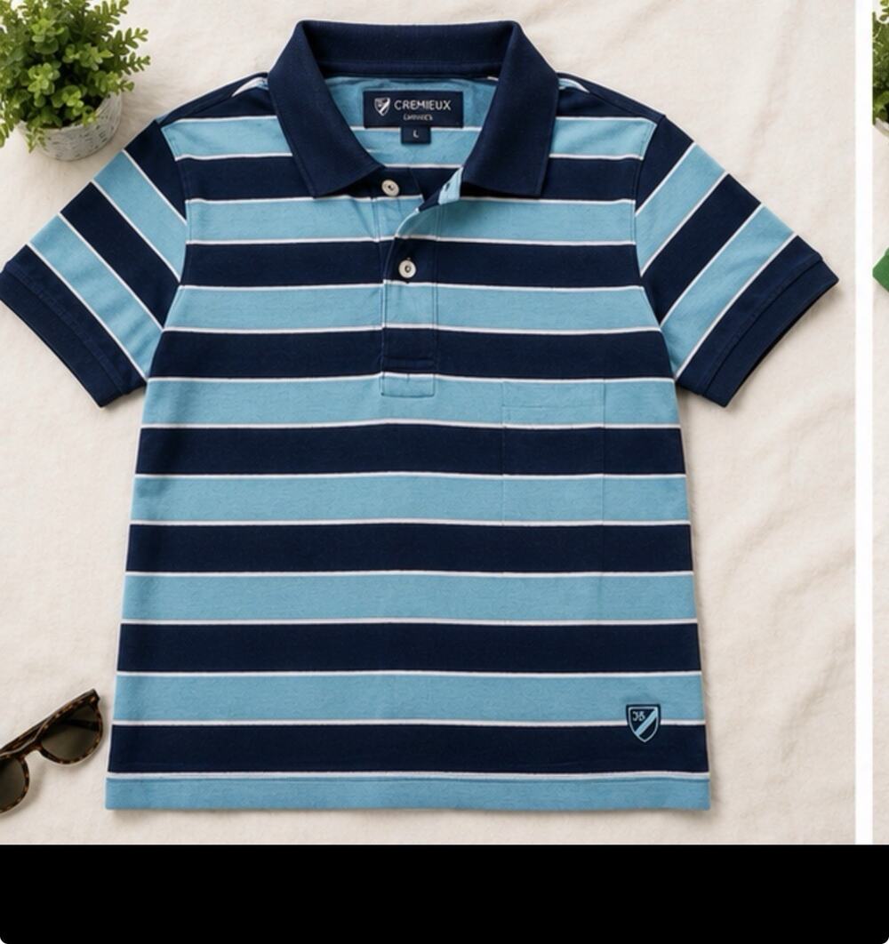 Cremieux Classics Polo Shirt Men’s Large Navy Aqua Striped